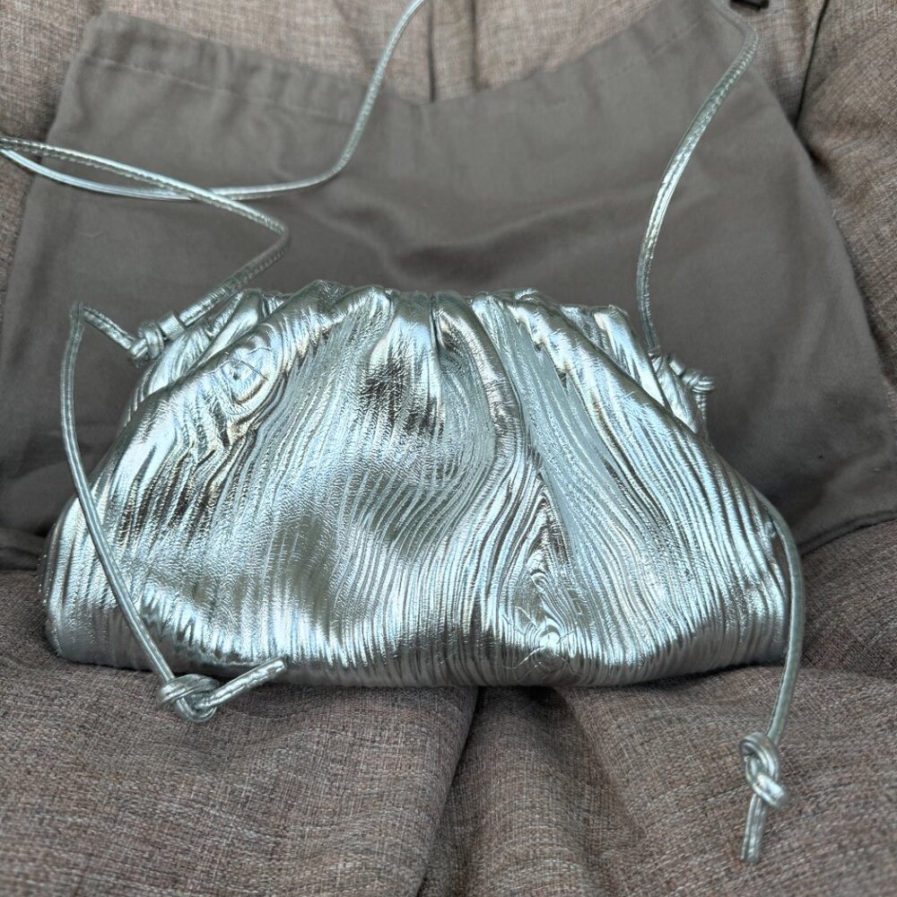Bottega Veneta silver bark embossed mini pouch